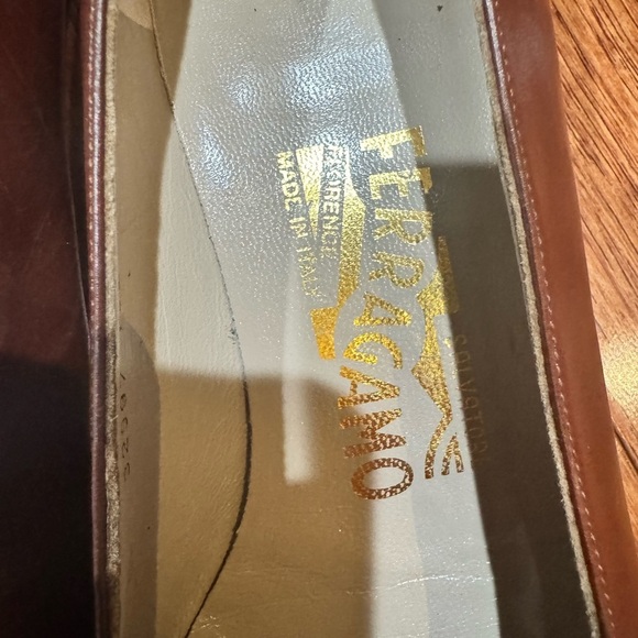 Salvatore Ferragamo Brown Leather Flats with Gold Accent - Picture 2 of 6